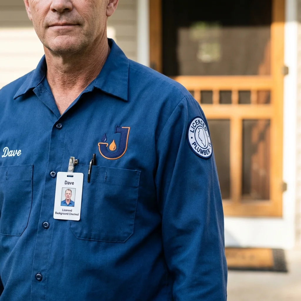 Licensed plumber showing ID badge in Rocky Mount, VA