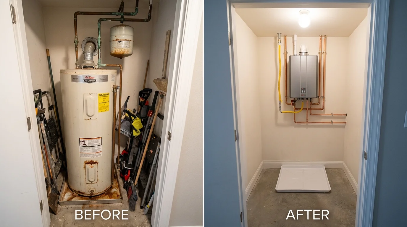 Tank water heater versus wall-mounted tankless unit comparison for Rocky Mount, VA homeowners