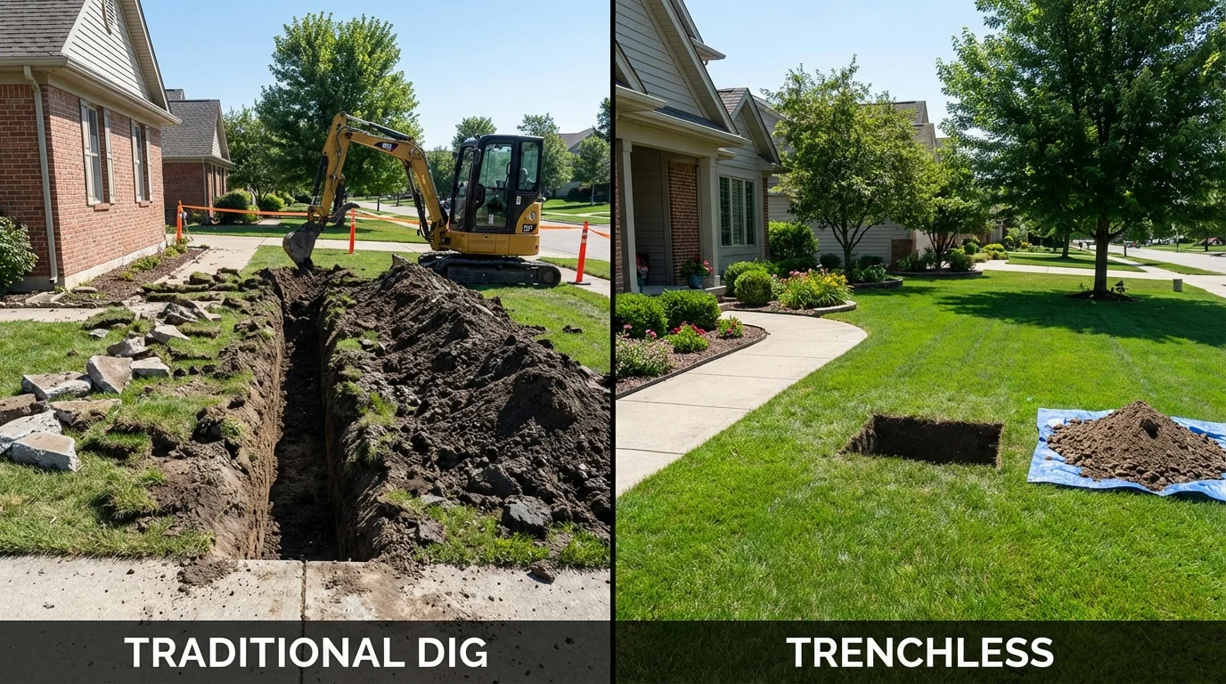 Trenchless sewer repair with minimal yard damage versus traditional excavation in Rocky Mount, VA